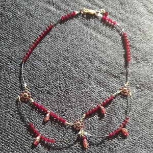 Boutique Elegant Red, Purple and Gold Beaded Choker 8 Inches